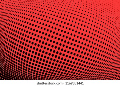 Polka dot red black halftone pattern. Gradient dots background. Modern vector illustration. Abstract curves. Points backdrop. Brigt colors dotted spotted pattern