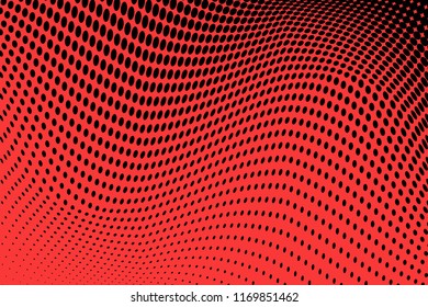 Polka dot red black halftone pattern. Gradient dots background. Modern vector illustration. Abstract curves. Points backdrop. Bright colors dotted spotted pattern