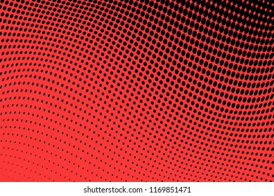 Polka dot red black halftone pattern. Gradient dots background. Modern vector illustration. Abstract curves. Points backdrop. Brigt colors dotted spotted pattern