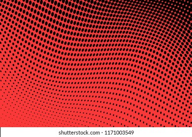 Polka dot red black halftone pattern. Gradient dots background. Modern vector illustration. Abstract curves. Points backdrop. Bright colors dotted spotted pattern