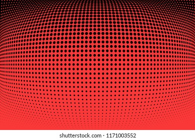 Polka dot red black halftone pattern. Gradient dots background. Modern vector illustration. Abstract curves. Points backdrop. Bright colors dotted spotted pattern