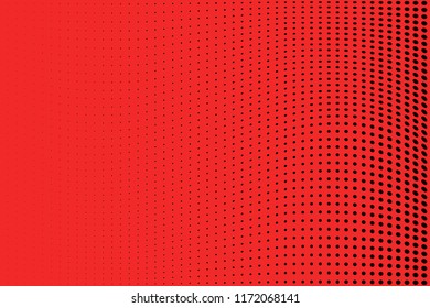 Polka dot red black halftone pattern. Gradient dots background. Modern vector illustration. Abstract curves. Points backdrop. Bright colors dotted spotted pattern
