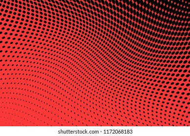 Polka dot red black halftone pattern. Gradient dots background. Modern vector illustration. Abstract curves. Points backdrop. Bright colors dotted spotted pattern