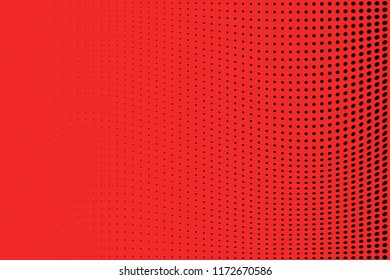 Polka dot red black halftone pattern. Gradient dots background. Modern vector illustration. Abstract curves. Points backdrop. Bright colors dotted spotted pattern