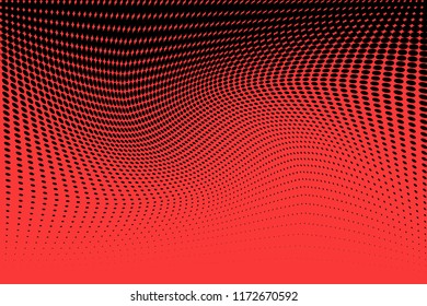 Polka dot red black halftone pattern. Gradient dots background. Modern vector illustration. Abstract curves. Points backdrop. Bright colors dotted spotted pattern
