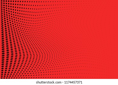 Polka dot red black halftone pattern. Gradient dots background. Modern vector illustration. Abstract curves. Points backdrop. Bright colors dotted spotted pattern