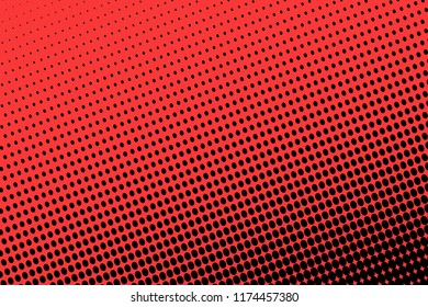 Polka dot red black halftone pattern. Gradient dots background. Modern vector illustration. Abstract curves. Points backdrop. Bright colors dotted spotted pattern