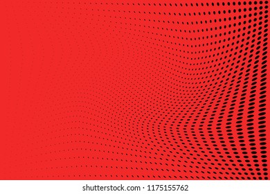 Polka dot red black halftone pattern. Gradient dots background. Modern vector illustration. Abstract curves. Points backdrop. Bright colors dotted spotted pattern