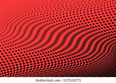 Polka dot red black halftone pattern. Gradient dots background. Modern vector illustration. Abstract curves. Points backdrop. Bright colors dotted spotted pattern
