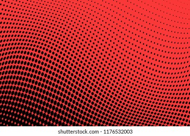 Polka dot red black halftone pattern. Gradient dots background. Modern vector illustration. Abstract curves. Points backdrop. Bright colors dotted spotted pattern