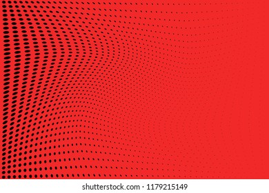 Polka dot red black halftone pattern. Gradient dots background. Modern vector illustration. Abstract curves. Points backdrop. Bright colors dotted spotted pattern