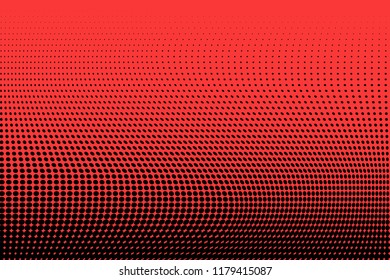 Polka dot red black halftone pattern. Gradient dots background. Modern vector illustration. Abstract curves. Points backdrop. Bright colors dotted spotted pattern