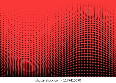 Polka dot red black halftone pattern. Gradient dots background. Modern vector illustration. Abstract curves. Points backdrop. Bright colors dotted spotted pattern