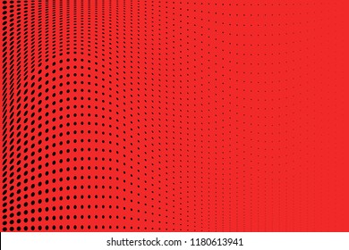 Polka dot red black halftone pattern. Gradient dots background. Modern vector illustration. Abstract curves. Points backdrop. Bright colors dotted spotted pattern