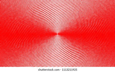 Polka dot red white halftone pattern. Gradient dots background. Modern vector illustration. Abstract curves. Points backdrop. Dotted spotted pattern