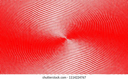 Polka dot red white halftone pattern. Gradient dots background. Modern vector illustration. Abstract curves. Points backdrop. Dotted spotted pattern