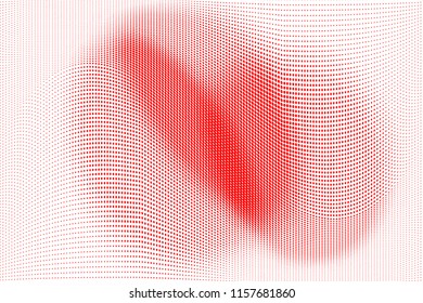 Polka dot red white halftone pattern. Gradient dots background. Modern vector illustration. Abstract curves. Points backdrop. Brigt colors dotted spotted pattern.