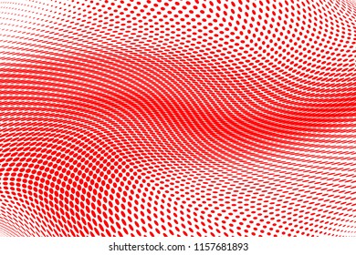 Polka dot red white halftone pattern. Gradient dots background. Modern vector illustration. Abstract curves. Points backdrop. Brigt colors dotted spotted pattern.