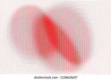 Polka dot red white halftone pattern. Gradient dots background. Modern vector illustration. Abstract curves. Points backdrop. Brigt colors dotted spotted pattern
