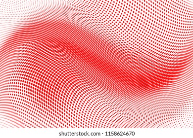 Polka dot red white halftone pattern. Gradient dots background. Modern vector illustration. Abstract curves. Points backdrop. Brigt colors dotted spotted pattern