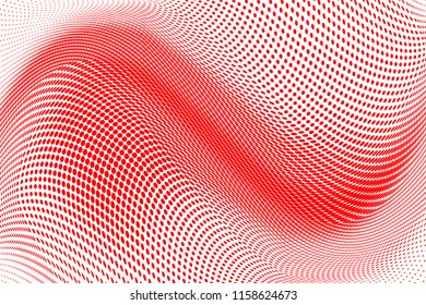 Polka dot red white halftone pattern. Gradient dots background. Modern vector illustration. Abstract curves. Points backdrop. Brigt colors dotted spotted pattern