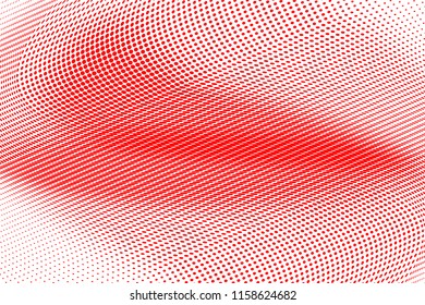 Polka dot red white halftone pattern. Gradient dots background. Modern vector illustration. Abstract curves. Points backdrop. Brigt colors dotted spotted pattern