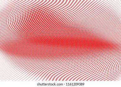 Polka dot red white halftone pattern. Gradient dots background. Modern vector illustration. Abstract curves. Points backdrop. Brigt colors dotted spotted pattern