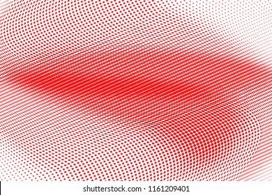 Polka dot red white halftone pattern. Gradient dots background. Modern vector illustration. Abstract curves. Points backdrop. Brigt colors dotted spotted pattern