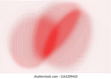 Polka dot red white halftone pattern. Gradient dots background. Modern vector illustration. Abstract curves. Points backdrop. Brigt colors dotted spotted pattern