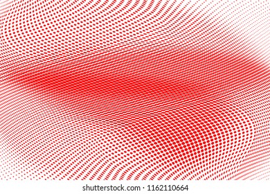 Polka dot red white halftone pattern. Gradient dots background. Modern vector illustration. Abstract curves. Points backdrop. Brigt colors dotted spotted pattern