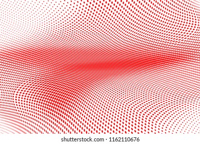 Polka dot red white halftone pattern. Gradient dots background. Modern vector illustration. Abstract curves. Points backdrop. Brigt colors dotted spotted pattern