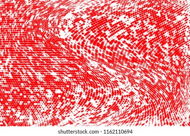 Polka dot red white halftone pattern. Gradient dots background. Modern vector illustration. Abstract curves. Points backdrop. Brigt colors grunge spotted pattern