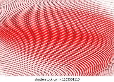 Polka dot red white halftone pattern. Gradient dots background. Modern vector illustration. Abstract curves. Points backdrop. Brigt colors dotted spotted pattern