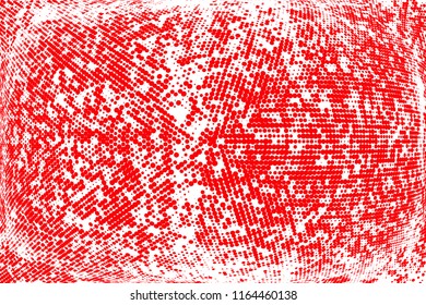 Polka dot red white halftone pattern. Gradient dots background. Modern vector illustration. Abstract curves. Points backdrop. Brigt colors grunge spotted pattern