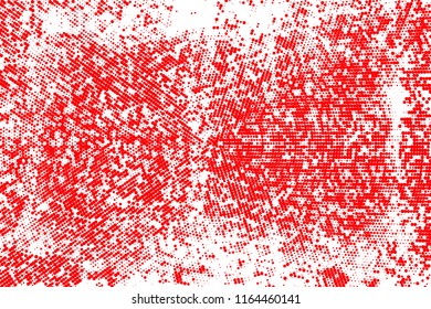 Polka dot red white halftone pattern. Gradient dots background. Modern vector illustration. Abstract curves. Points backdrop. Brigt colors grunge spotted pattern