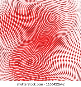 Polka dot red white halftone pattern. Gradient dots background. Modern vector illustration. Abstract curves. Points backdrop. Brigt colors dotted spotted pattern