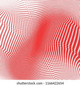 Polka dot red white halftone pattern. Gradient dots background. Modern vector illustration. Abstract curves. Points backdrop. Brigt colors dotted spotted pattern