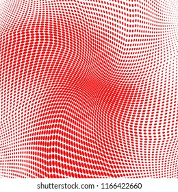 Polka dot red white halftone pattern. Gradient dots background. Modern vector illustration. Abstract curves. Points backdrop. Brigt colors dotted spotted pattern