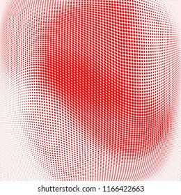 Polka dot red white halftone pattern. Gradient dots background. Modern vector illustration. Abstract curves. Points backdrop. Brigt colors dotted spotted pattern