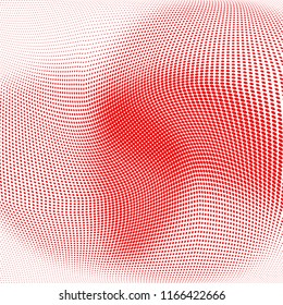 Polka dot red white halftone pattern. Gradient dots background. Modern vector illustration. Abstract curves. Points backdrop. Brigt colors dotted spotted pattern