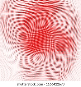 Polka dot red white halftone pattern. Gradient dots background. Modern vector illustration. Abstract curves. Points backdrop. Brigt colors dotted spotted pattern