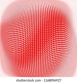 Polka dot red white halftone pattern. Gradient dots background. Modern vector illustration. Abstract curves. Points backdrop. Brigt colors dotted spotted pattern