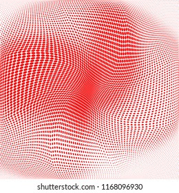 Polka dot red white halftone pattern. Gradient dots background. Modern vector illustration. Abstract curves. Points backdrop. Brigt colors dotted spotted pattern