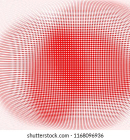 Polka dot red white halftone pattern. Gradient dots background. Modern vector illustration. Abstract curves. Points backdrop. Brigt colors dotted spotted pattern