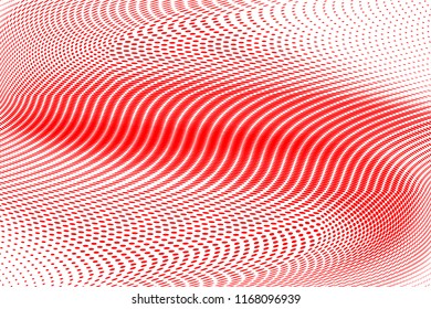 Polka dot red white halftone pattern. Gradient dots background. Modern vector illustration. Abstract curves. Points backdrop. Brigt colors dotted spotted pattern