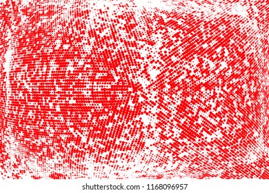 Polka dot red white halftone pattern. Gradient dots background. Modern vector illustration. Abstract curves. Points backdrop. Bright colors grunge spotted pattern