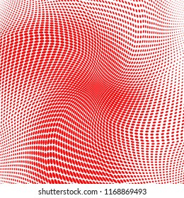 Polka dot red white halftone pattern. Gradient dots background. Modern vector illustration. Abstract curves. Points backdrop. Brigt colors dotted spotted pattern