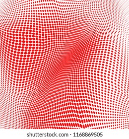 Polka dot red white halftone pattern. Gradient dots background. Modern vector illustration. Abstract curves. Points backdrop. Brigt colors dotted spotted pattern