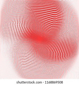 Polka dot red white halftone pattern. Gradient dots background. Modern vector illustration. Abstract curves. Points backdrop. Brigt colors dotted spotted pattern