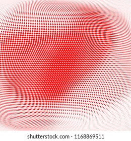 Polka dot red white halftone pattern. Gradient dots background. Modern vector illustration. Abstract curves. Points backdrop. Brigt colors dotted spotted pattern